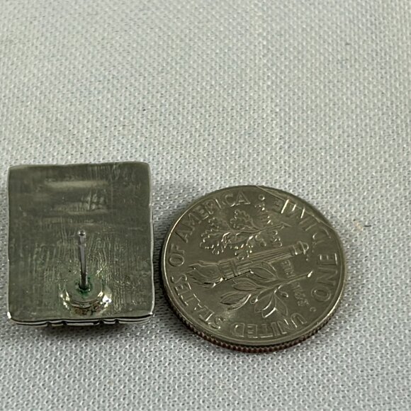 Faux Tigers Eye Silver Tone Border Rectangular Earrings .5" No Backs Classic - Picture 6 of 8